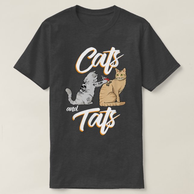 Funny Cat Gift Here Cute Cats and tats  T-Shirt (Design Front)