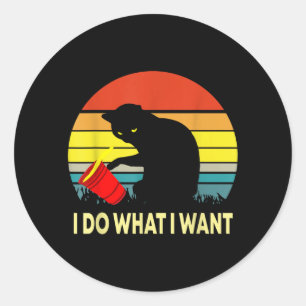 Funny Cat Gift Vintage Sunset I Do What I Want Cat Classic Round Sticker