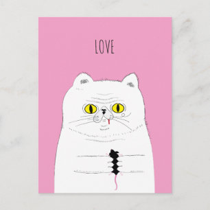 Funny Cat Gifting a Mouse LOVE Postcard