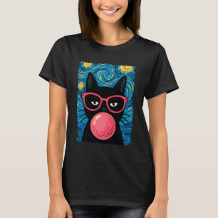 Funny Cat Glasses Bubblegum The Starry Night Cats T-Shirt