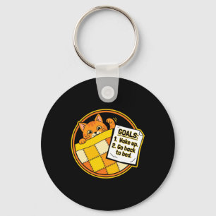 Funny Cat Goals - Cute Cartoon Text For Sleepy Cat Key Ring