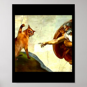 Funny Cat God Creation Of Adam Meme Jesus Christia Poster