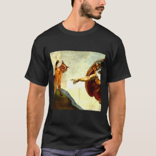 Funny Cat God Creation Of Adam Meme Jesus Christia T-Shirt