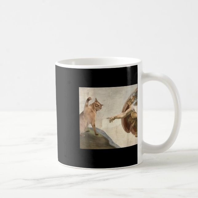 Funny Cat God Creation Of Adam Meme Jesus  Coffee Mug (Right)