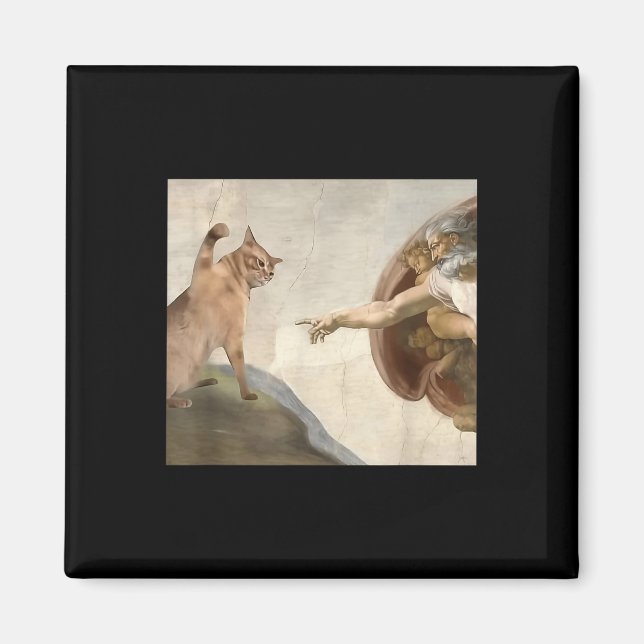 Funny Cat God Creation Of Adam Meme Jesus  Magnet (Front)