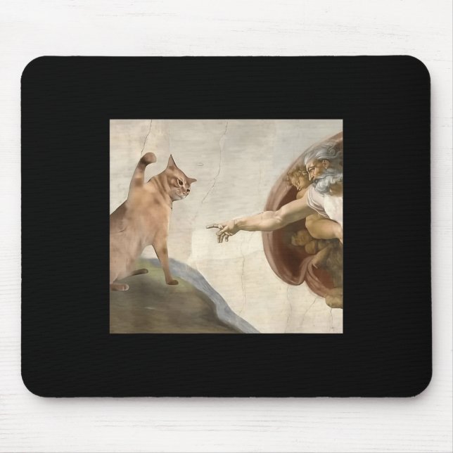 Funny Cat God Creation Of Adam Meme Jesus  Mouse Pad (Front)