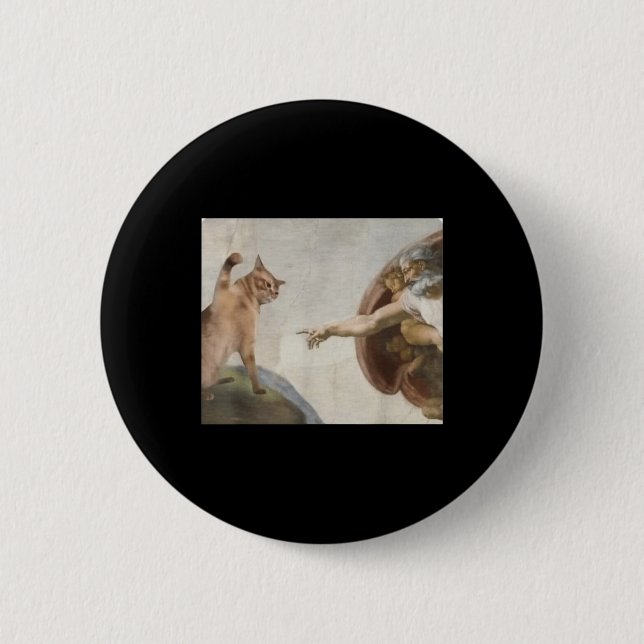 Funny Cat God Creation Of Adam Meme Michelangelo J 6 Cm Round Badge (Front)