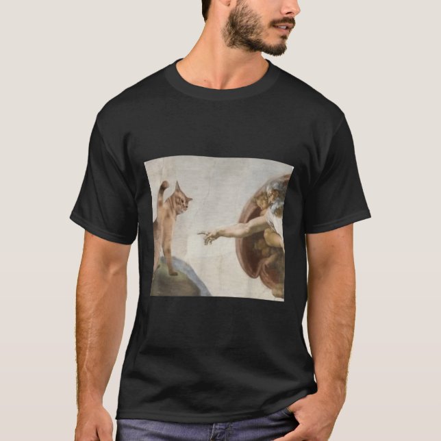Funny Cat God Creation Of Adam Meme Michelangelo J T-Shirt (Front)