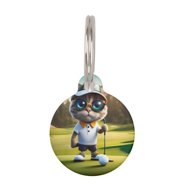 Funny Cat Golf Player, Pet Tag (Front)