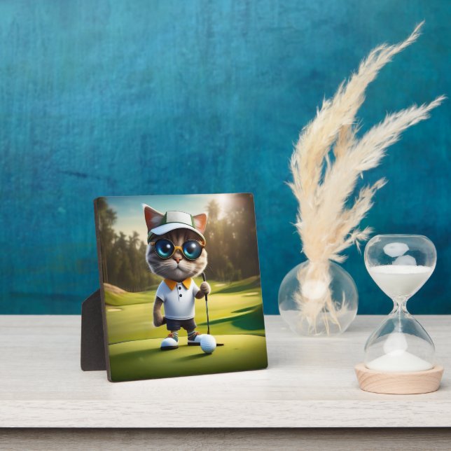Funny Cat Golf Player, Plaque (Insitu)