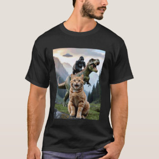 Funny Cat Gorilla Dinosaur UFO Meme Absurd Humour T-Shirt