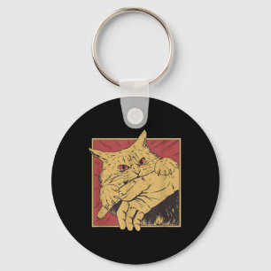 Funny Cat Graphic Tee Japanese Anime Cat Bite  Key Ring