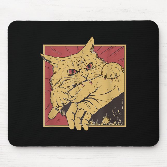 Funny Cat Graphic Tee Japanese Anime Cat Bite  Mouse Pad (Front)