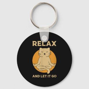 Funny Cat Graphic Yoga Zen Meditation Key Ring