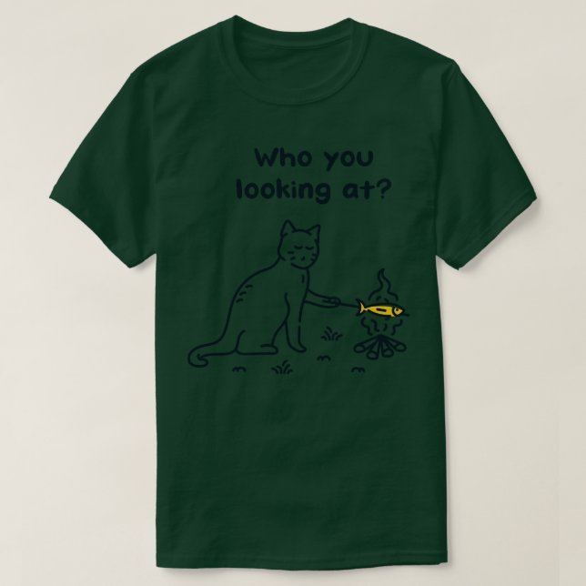 Funny Cat Grilling Fish T-Shirt (Design Front)