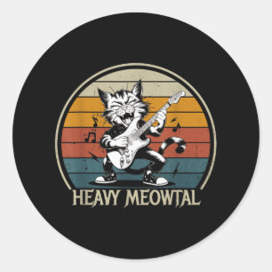 Funny Cat Guitar Shirt - Jamming Rock Cat Playing Classic Round Sticker