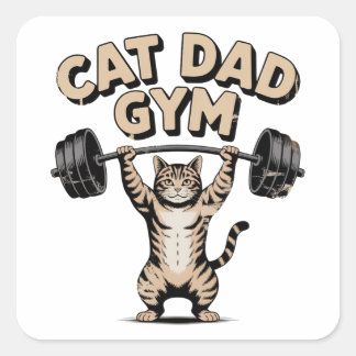 Funny Cat Gym for Dad Square Sticker