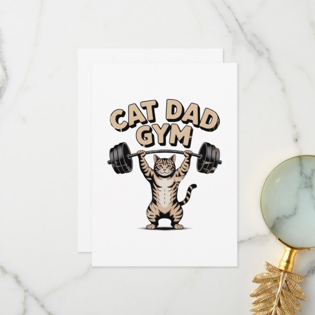 Funny Cat Gym  for Dad Thank You Card (Front/Back In Situ)