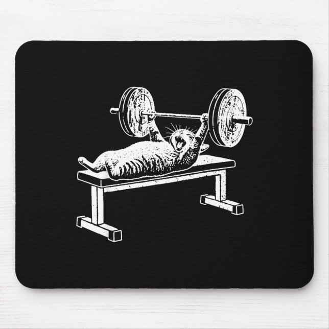 Funny cat gym workout bench press cat meme mouse pad (Front)