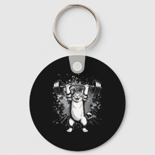 Funny cat gym workout deadlift meme pump kitten key ring