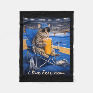 Funny Cat Gymnastic I Live Here Now Fleece Blanket