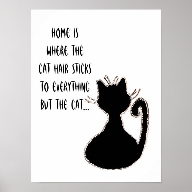 Funny Cat Hair Quote Cute Black Cat Silhouette Poster (Front)
