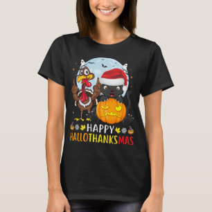 Funny Cat Halloween And Merry Christmas Happy Hall T-Shirt