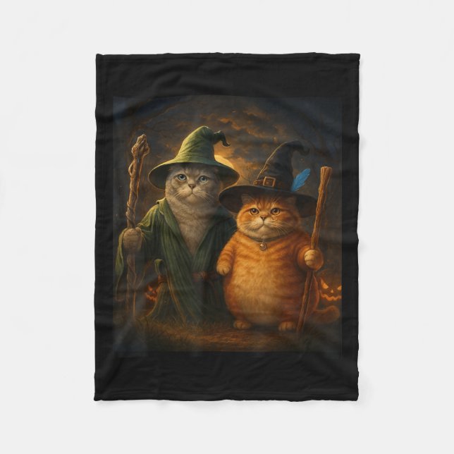 Funny Cat Halloween Cat Meme Wizard Cat Weird Cute Fleece Blanket (Front)