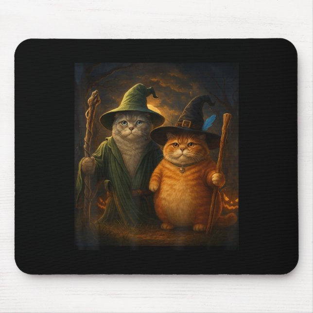 Funny Cat Halloween Cat Meme Wizard Cat Weird Cute Mouse Pad (Front)
