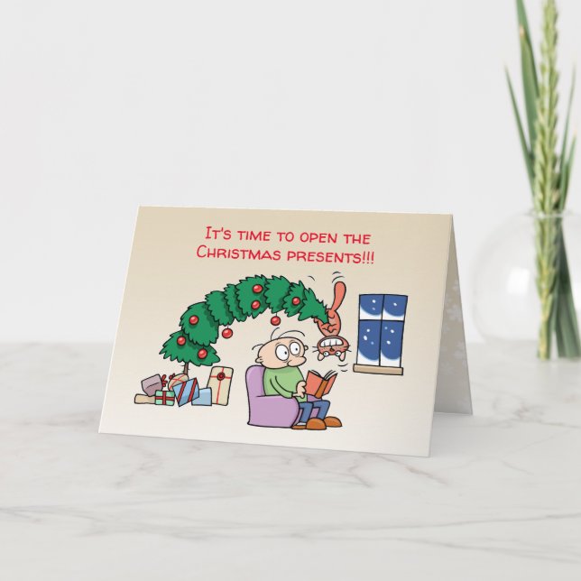 Funny cat hanging from Christmas tree, photo Holiday Card (Front)