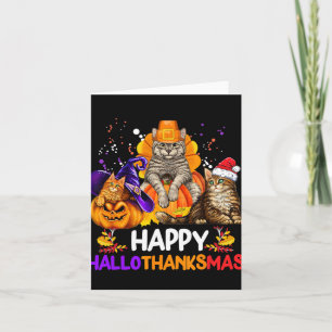 Funny Cat Happy Hallothanksmas Halloween Thanksgiv Card