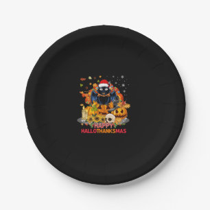 Funny Cat Happy Hallothanksmas Halloween Thanksgiv Paper Plate