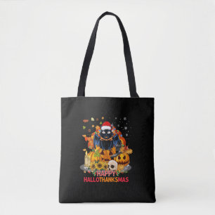 Funny Cat Happy Hallothanksmas Halloween Thanksgiv Tote Bag