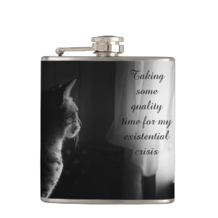 Funny Cat Having Existential Crisis Hip Flask
