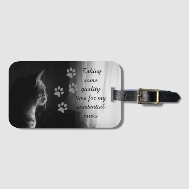 Funny Cat Having Existential Crisis Luggage Tag (Front Horizontal)