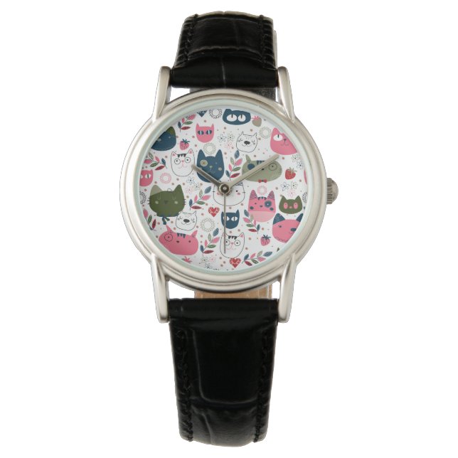 Funny Cat Head Pattern Women's Watches (Front)