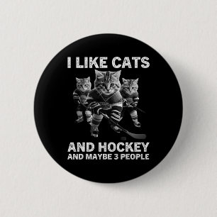 Funny Cat Hockey Gift For Introverts And Pet Lover 6 Cm Round Badge