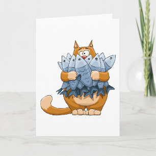 Funny Cat Holding Fish Cartoon Hungry Kitty Card