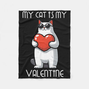 Funny Cat Holding Heart For Valentine's Day Family Fleece Blanket