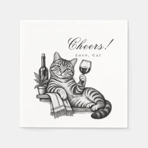 Funny Cat Holding Wine Glass Cheers Pet Wedding Napkin