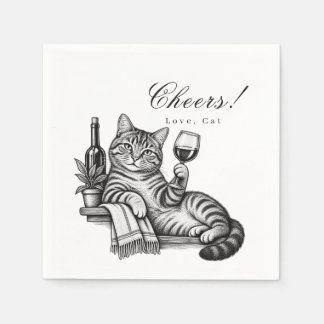 Funny Cat Holding Wine Glass Cheers Pet Wedding Napkin