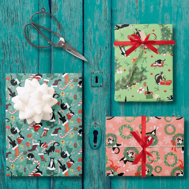 Funny Cat Holiday Trio Wrapping Paper Sheet (Editors pick of my funny cat Christmas wrap trio. There are several collections and full rolls)