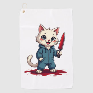 Funny Cat Horror Movies Cute Halloween For Cat Kit Golf Towel