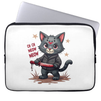 Funny Cat Horror Movies Cute Halloween for Cat Kit Laptop Sleeve