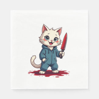 Funny Cat Horror Movies Cute Halloween For Cat Kit Napkin