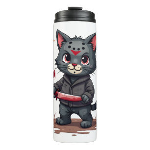 Funny Cat Horror Movies Cute Halloween for Cat Kit Thermal Tumbler