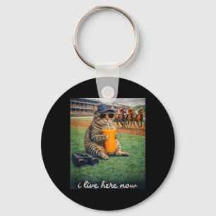 Funny Cat Horse Race Derby I Live Here Now Key Ring