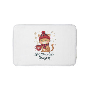 Funny Cat Hot Choco Season Merry Christmas Mom Dad Bath Mat