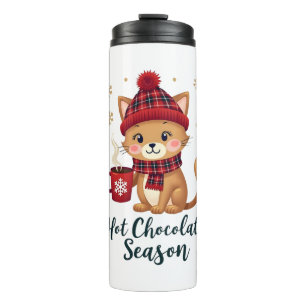 Funny Cat Hot Choco Season Merry Christmas Mom Dad Thermal Tumbler
