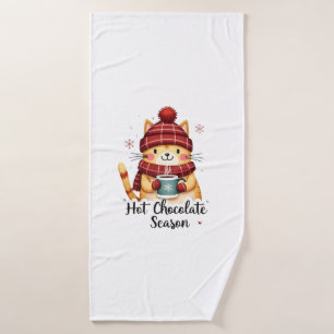 Funny Cat Hot Choco Season Merry Christmas Mum Dad Bath Towel